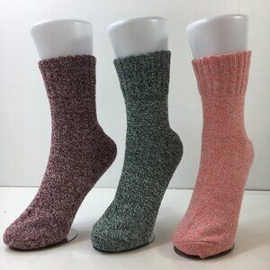 Womens Crew Socks Set 3 Solid Knit Purple Green Pink